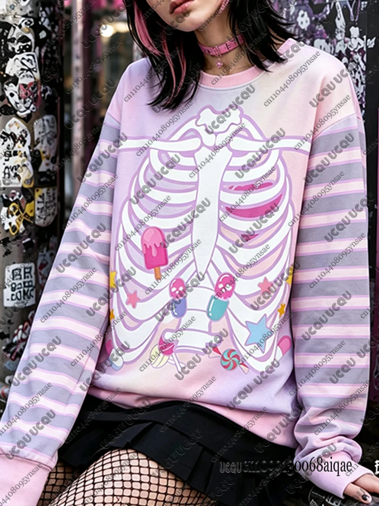 2026 Autumn Winter Gothic Hip Hop Kawaii Halloween Hoodies For Women Y2K Skull Street Sweatshirts Girls Halloween Cosplay Tops view 3