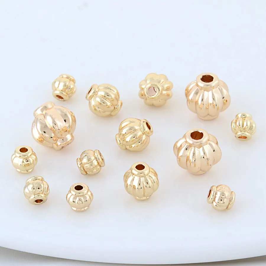 20PCS 4MM 6MM 8MM 14K Gold Color Brass Big Holes Pumpkin Beads Spacer Beads Bracelet High Quality Diy Jewelry Accessories