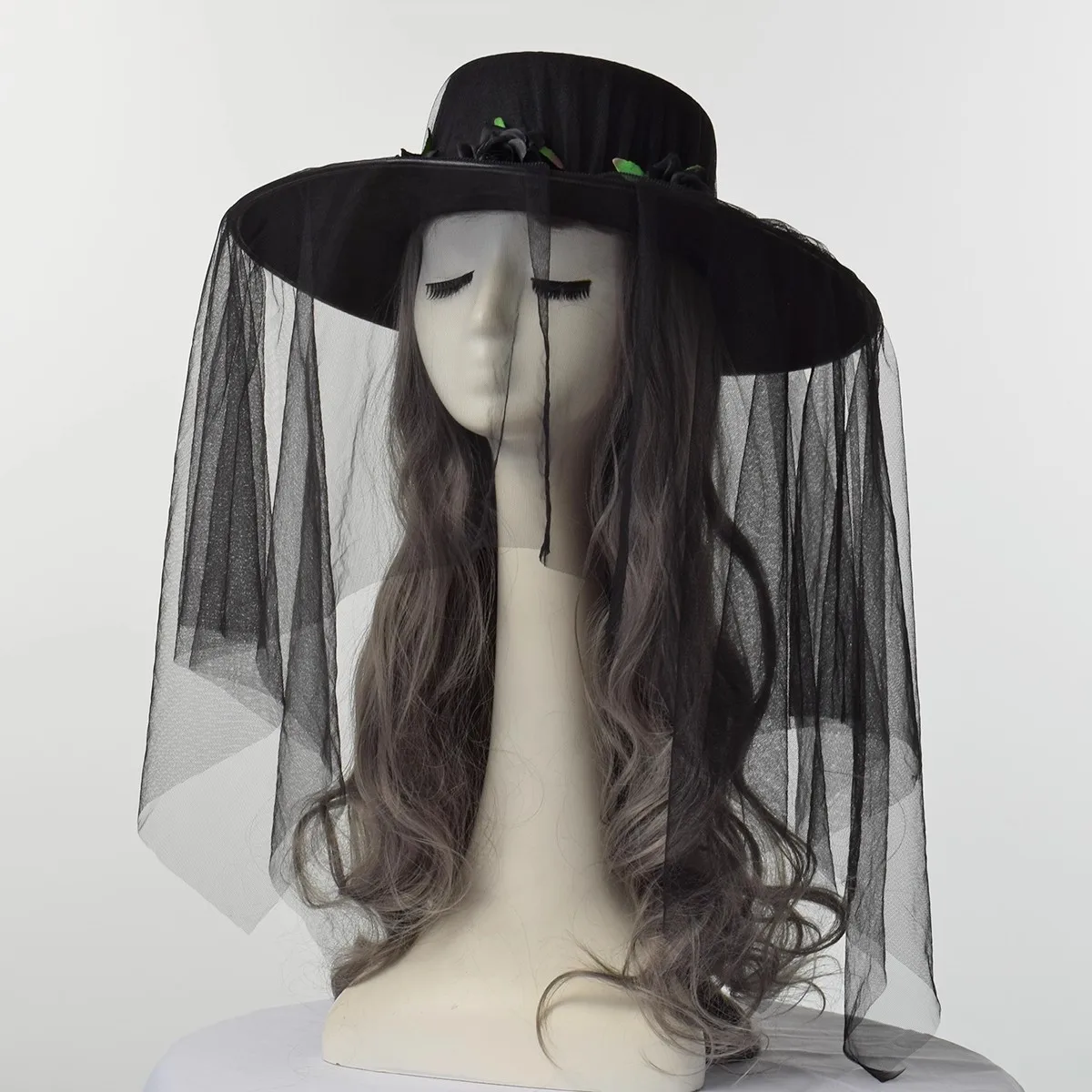 قبعة نسائية كلاسيكية من Steam-punk شال شبكي أسود أنيق للسيدات