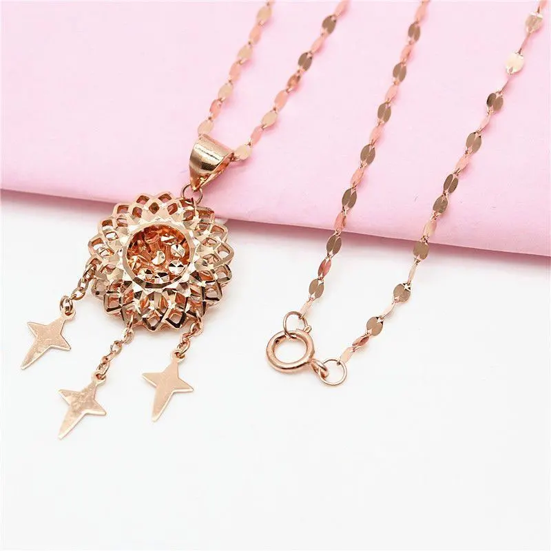 585 Purple Gold Dreamcatchers Pendant Plated 14K Rose Gold Star Tassel Clavicle Chain Sweet Light Luxury Necklace Women Jewelry