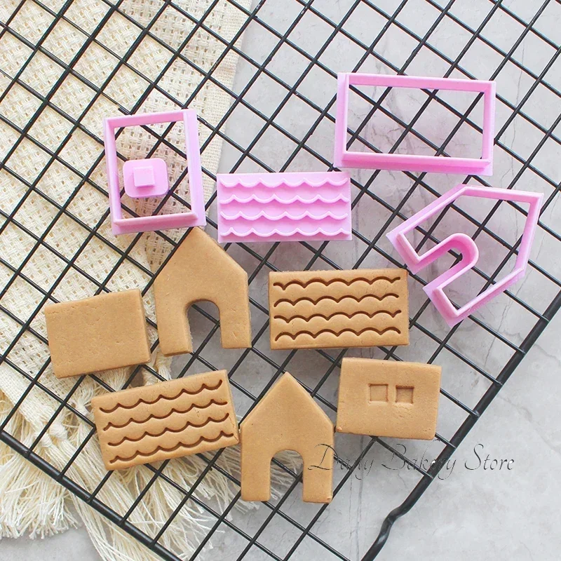 3D Cartoon Christmas Gingerbread House Cookie Mold Handmade Cabin DIY Assembly Baking Biscuit Cutter Fondant Cake Decor Tools
