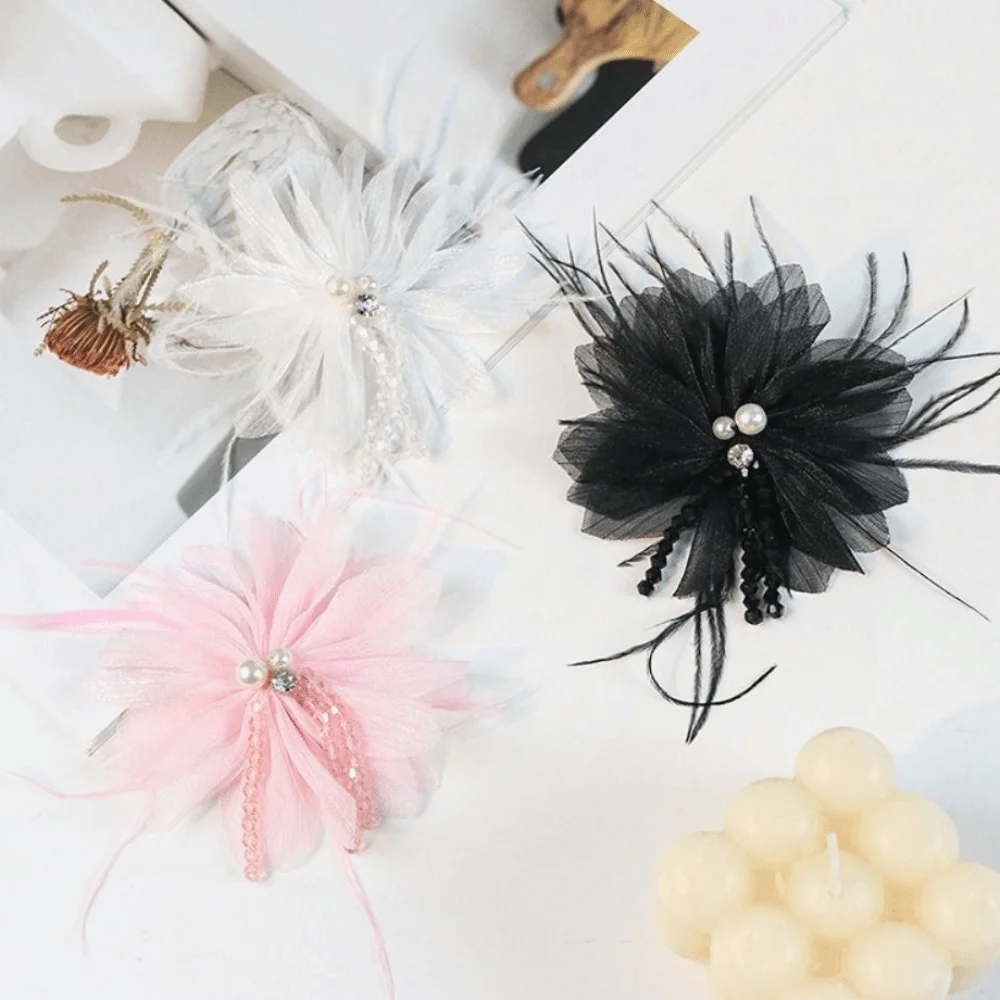 Organza Flower Accessories Flower Glitter Crystal Inlay DIY Headdress Part Crystal Tassel Detail Hair Decor Hair Crown Making