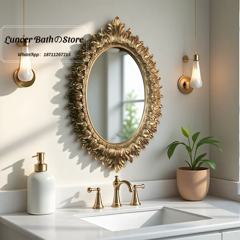 French Vintage Bathroom Mirror, Distressed Vanity Mirror for Wall, European Style Antique Makeup Mirror for Living Room Decor