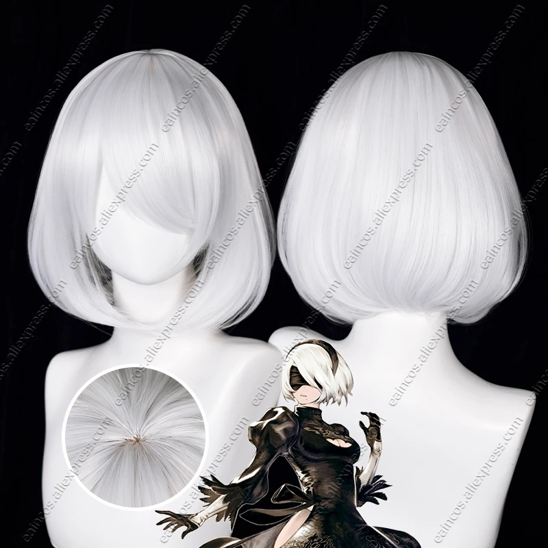 YoRHa No.2 Type B Cosplay Wig  2B 33cm White Short Hair Heat Resistant Synthetic Wigs