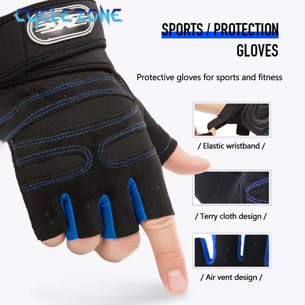 3 Pares de Guantes de Ciclismo Antideslizantes de Medio Dedo, Guantes de Gimnasio con Absorción de Impactos, Guantes de Fitness con Muñequera Extendida para Levantamiento de Pesas y Ciclismo