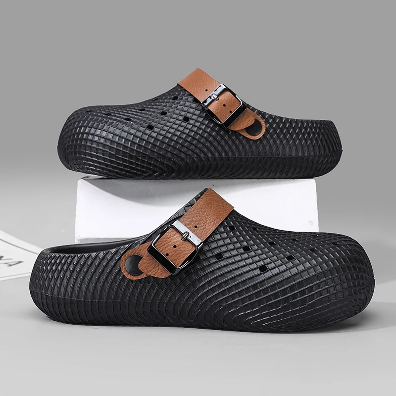 Textured Men's Summer Hollow Out Clogs Non Slip Lightweight Thick Soft Sole Casual Beach Garden Indoor Outdoor EVA Slippers