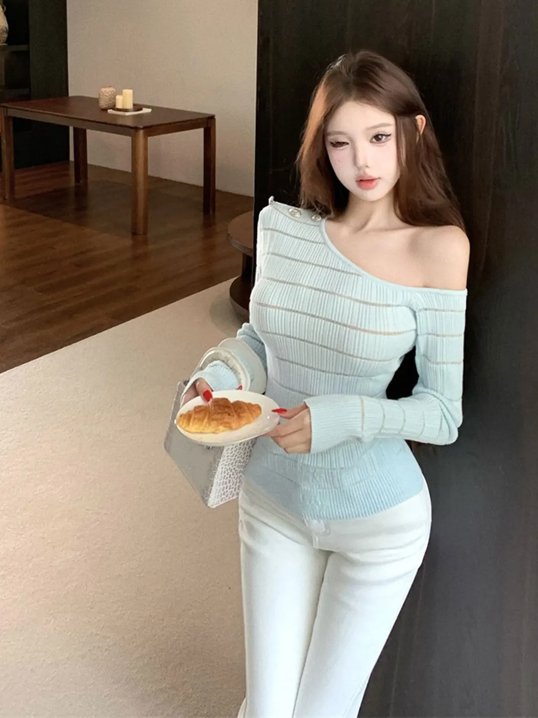 

Slimming Knitted Top Sexy oulder Unique Design Women's Faion Spring 2026 Ciwalk Commute Busin Casual Wear