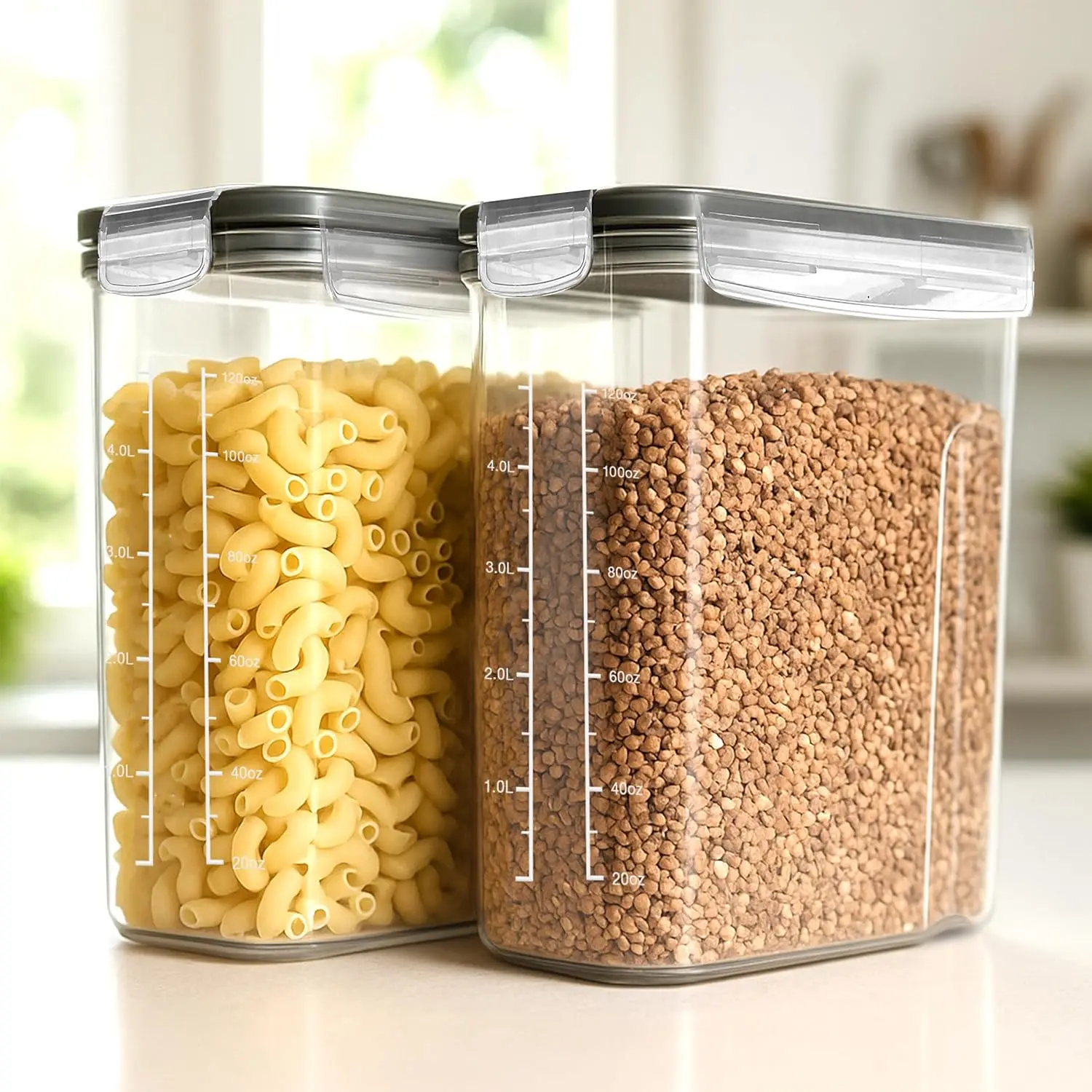 Tyrixma Cereal Containers Storage with Lids - Airtight Kitchen Dry Food Storage Containers & Cereal Dispenser For Pantry Organizer And Storage (Clear, 120OZ)