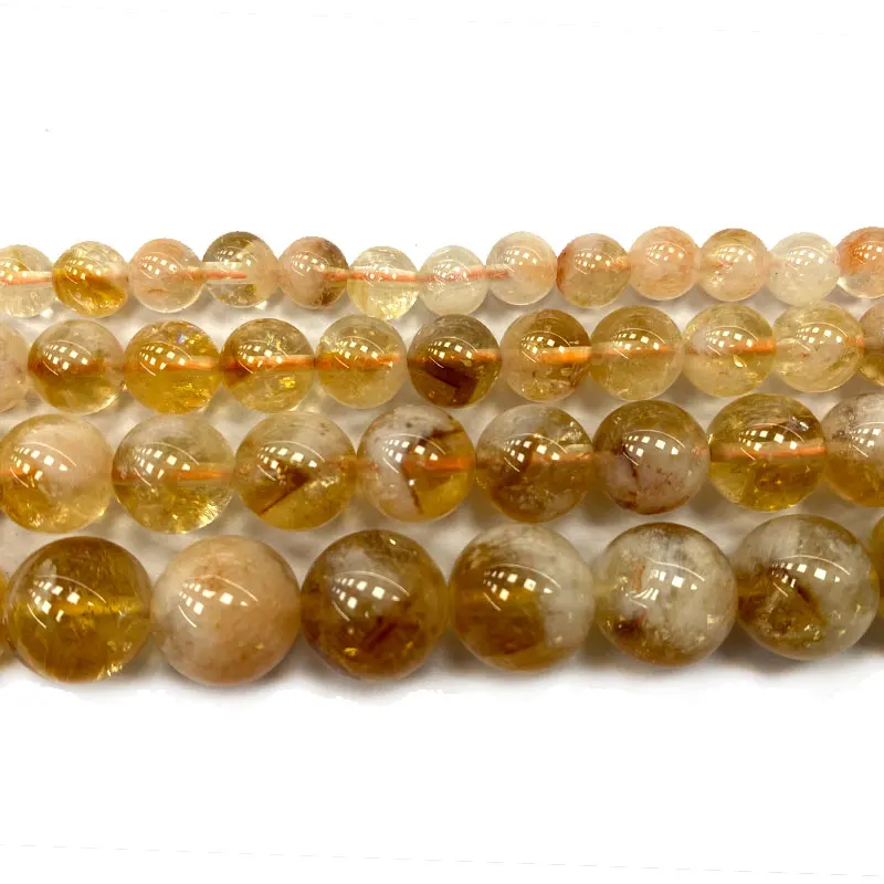 Wholesale AB Old Mine Citrines Round Natural Gem Stone Beads For Jewelry Making DIY Women Bracelet Necklace Charms 6/8/10MM 15\'\'