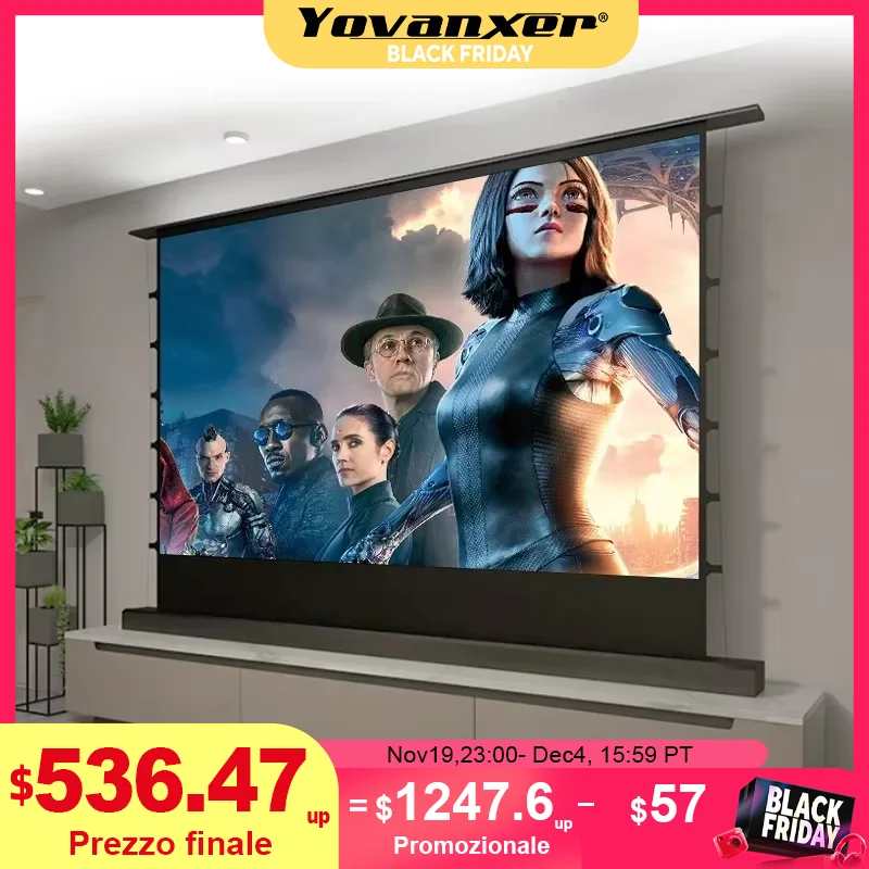 150인치 최대 전동 ALR CLR 롤러블 플로어 라이징 롱 스로우 프로젝터 스크린 그레이 크리스탈 주변광 차단 HD 3D 8K