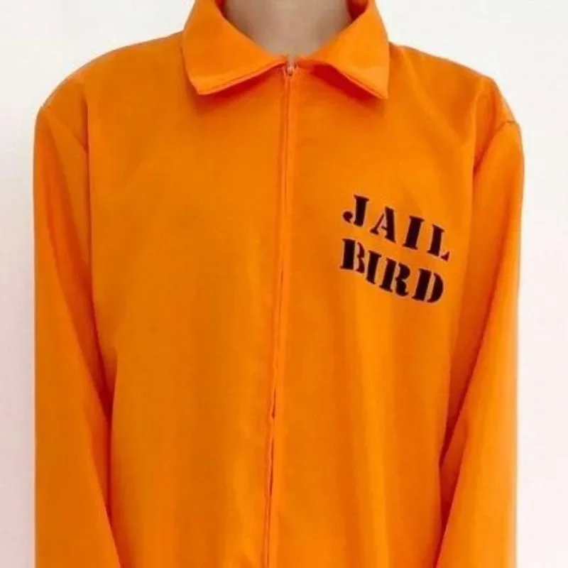 Adult Halloween Orange Prisoner Costume Outfits Men Prisoner Tangerine COS Jumpsuit Novelty Holiday Carnival Party Dress Up