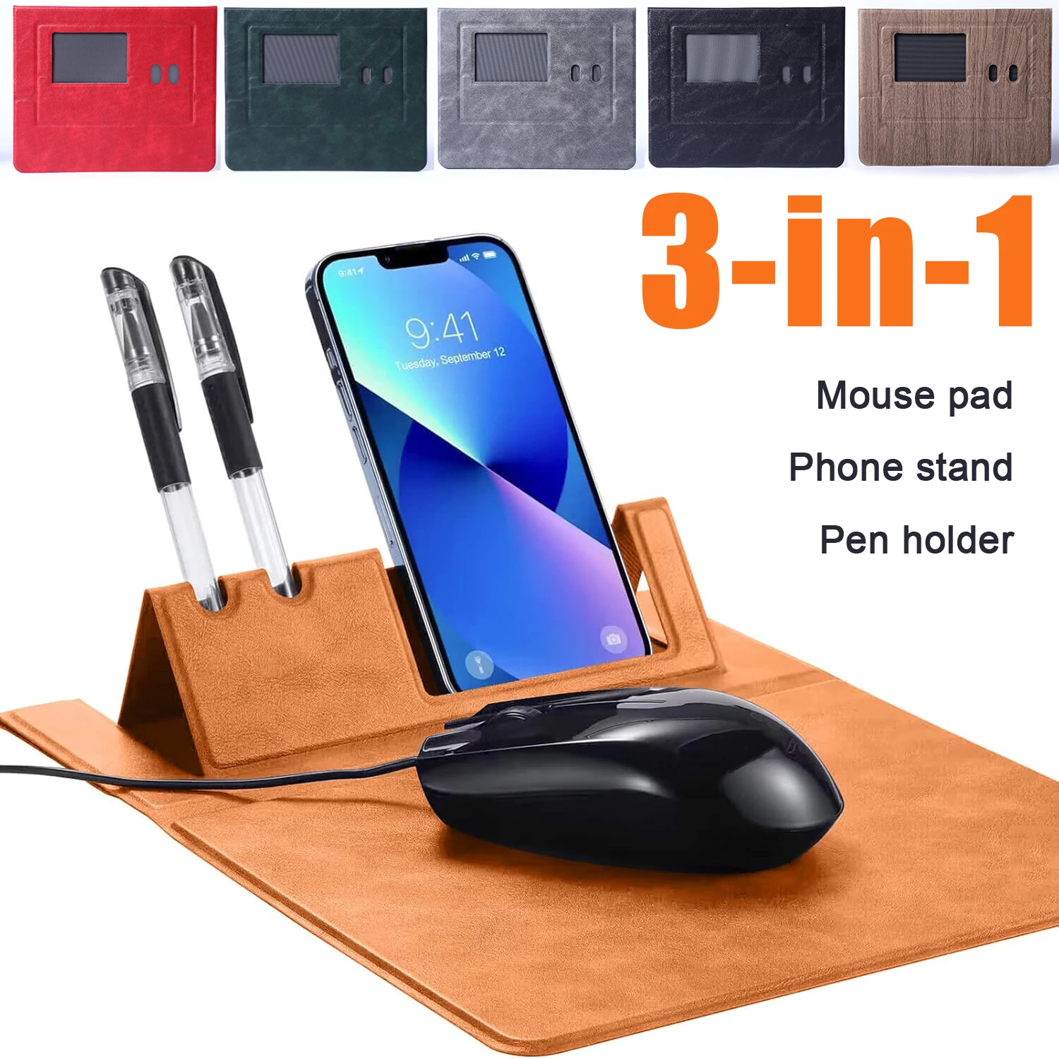 3 in 1 Portable Mouse Pad Leather Laptop Mice Mat With Phone Pen Holder Base Stand for Wireless Mouse Laptop Table Mats Mice Pad