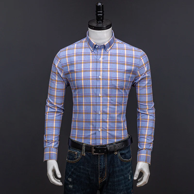 4XL Casual Man Shirt Longsleeve Shirt for Men Slim Fit Classic Striped Solid Color White Work Shirts Man Long Sleeve Cotton 100