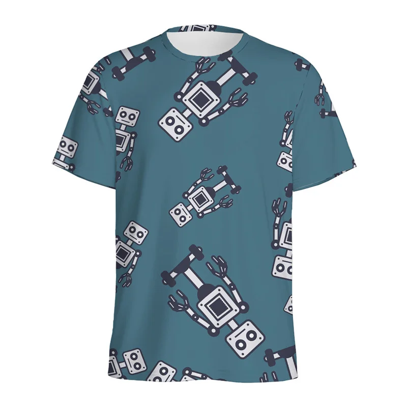 Colorful Robot Pattern T Shirts For Men 3d Printed Cartoon T-shirt Summer Casual Tops Short Sleeve Children Round Neck Tees