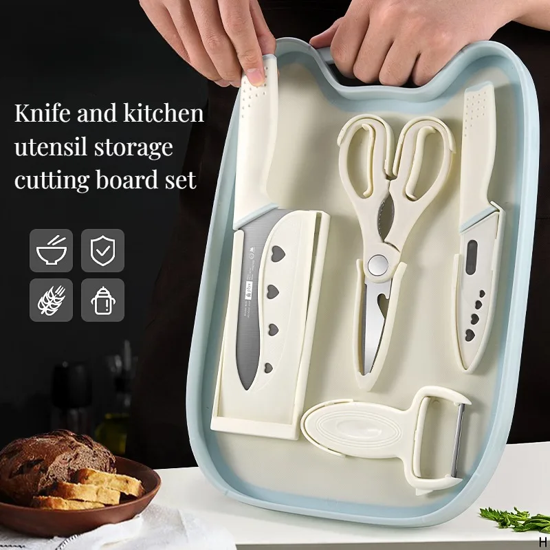 

5-Piece Fruit Knife and Kitchen Knife Set with Slicing Knife, Storage Block, and Cutting Board