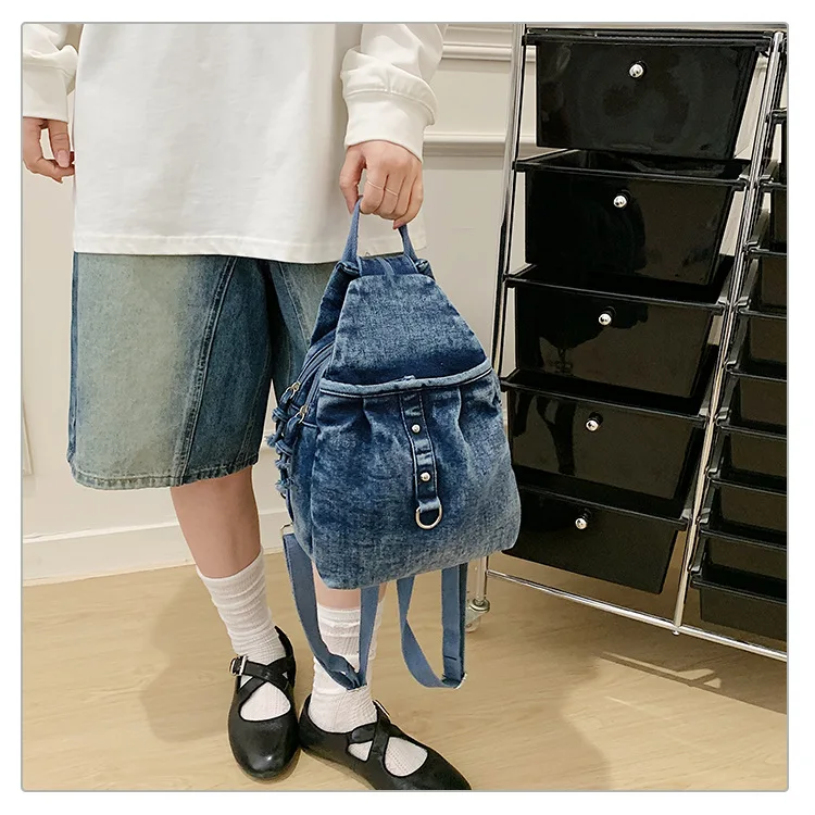 New Fashionable Washable Denim Backpack Multifunctional Casual Shoulder Bag Trendy Fashionable and Versatile Commuting bag Bolsa