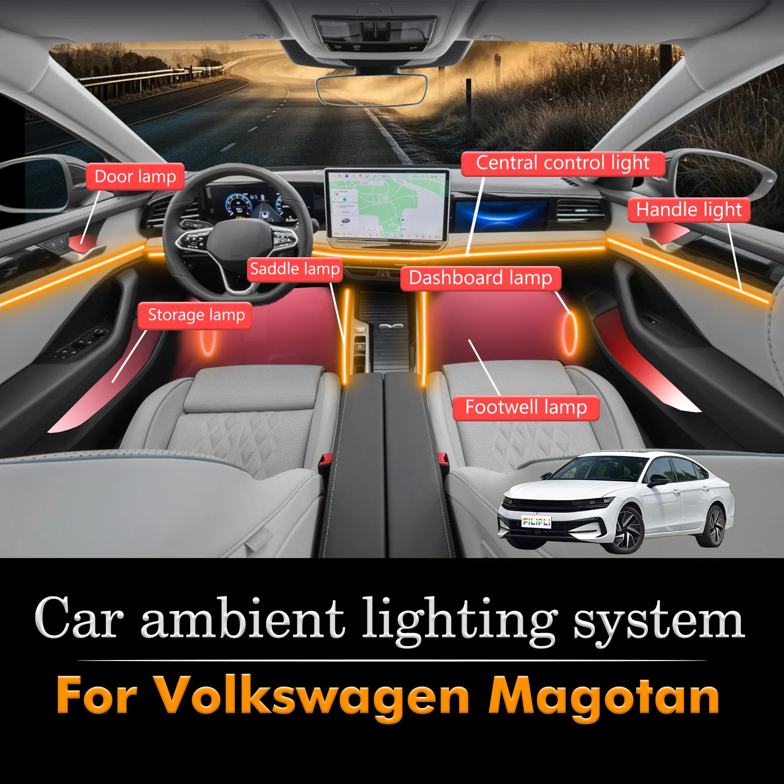 For Volkswagen Magotan Effortless Car Ambient Light Control: Use Our App to Activate RGB Music Sync Mode