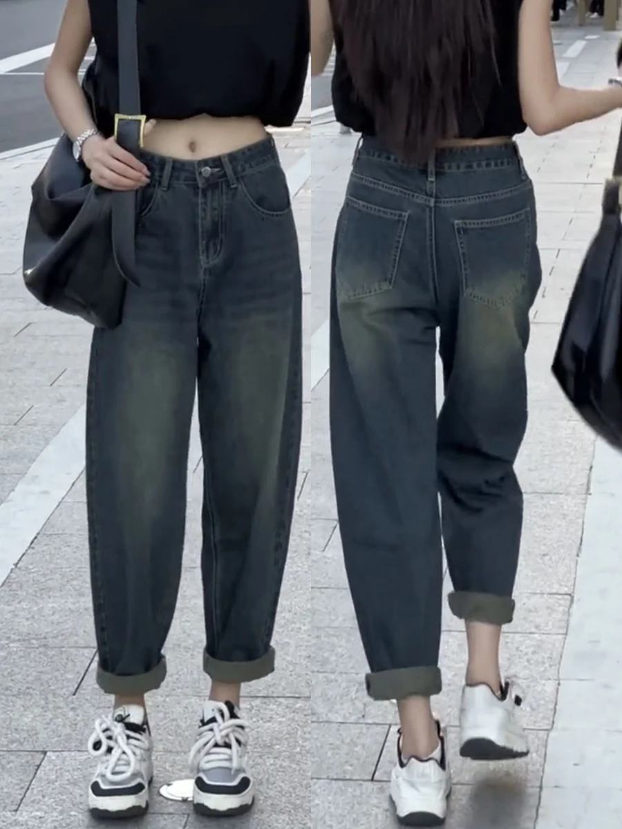 

Джинсы с высокой талией для полных женщин, утягивающие брюки для фигуры «груша», весна-осень, новая коллекция, деним...