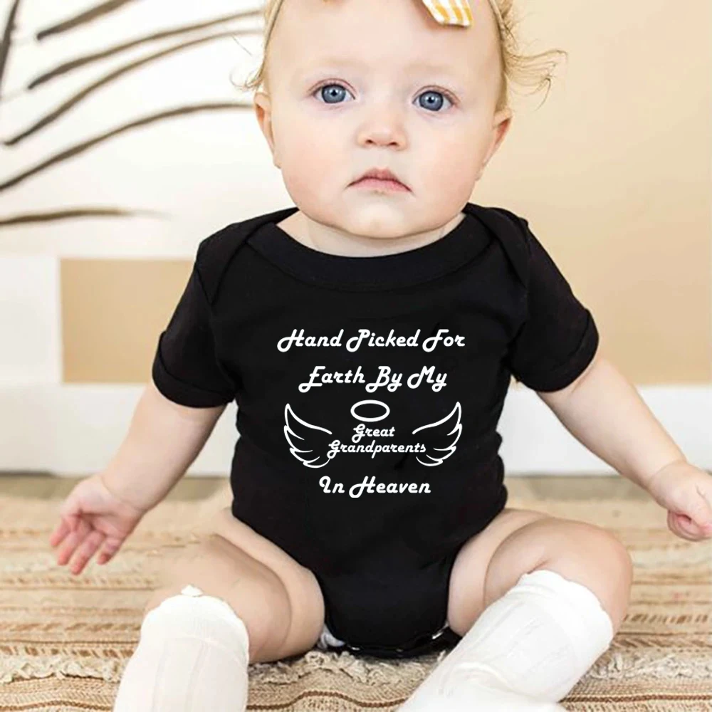 Hand Picked for Earth By My Great Grandparents In Heaven Newborn Baby Rompers Summer Bodysuits Cotton Infant Toddler Clothes