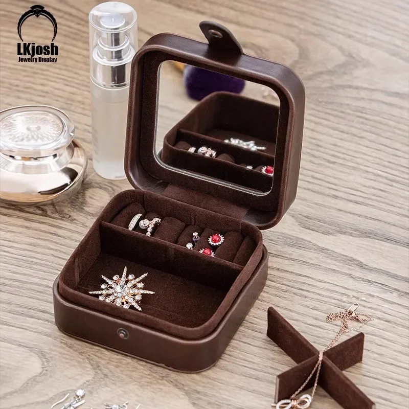 

Light Luxury and Simple Retro Travel Portable Jewelry Box Leather Antique Small Earrings Earrings Jewelry Necklace Storage Box