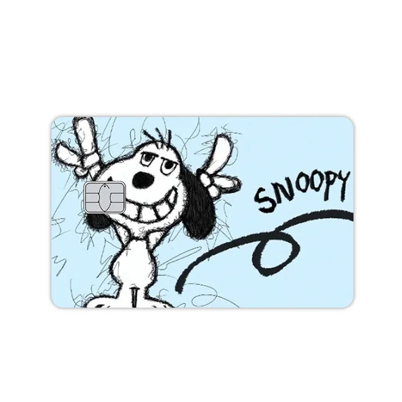 Stiker Kulit Kartu Kredit Anime Snoopy Love Kartu Akses Debit Bank Kawaii Kartun Laser Bintang Berkilau Film Anti Gores