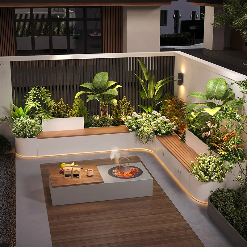Stainless steel courtyard flower box, bench, card seat combination, balcony, terrace flower slot, planting box, outer swing seat