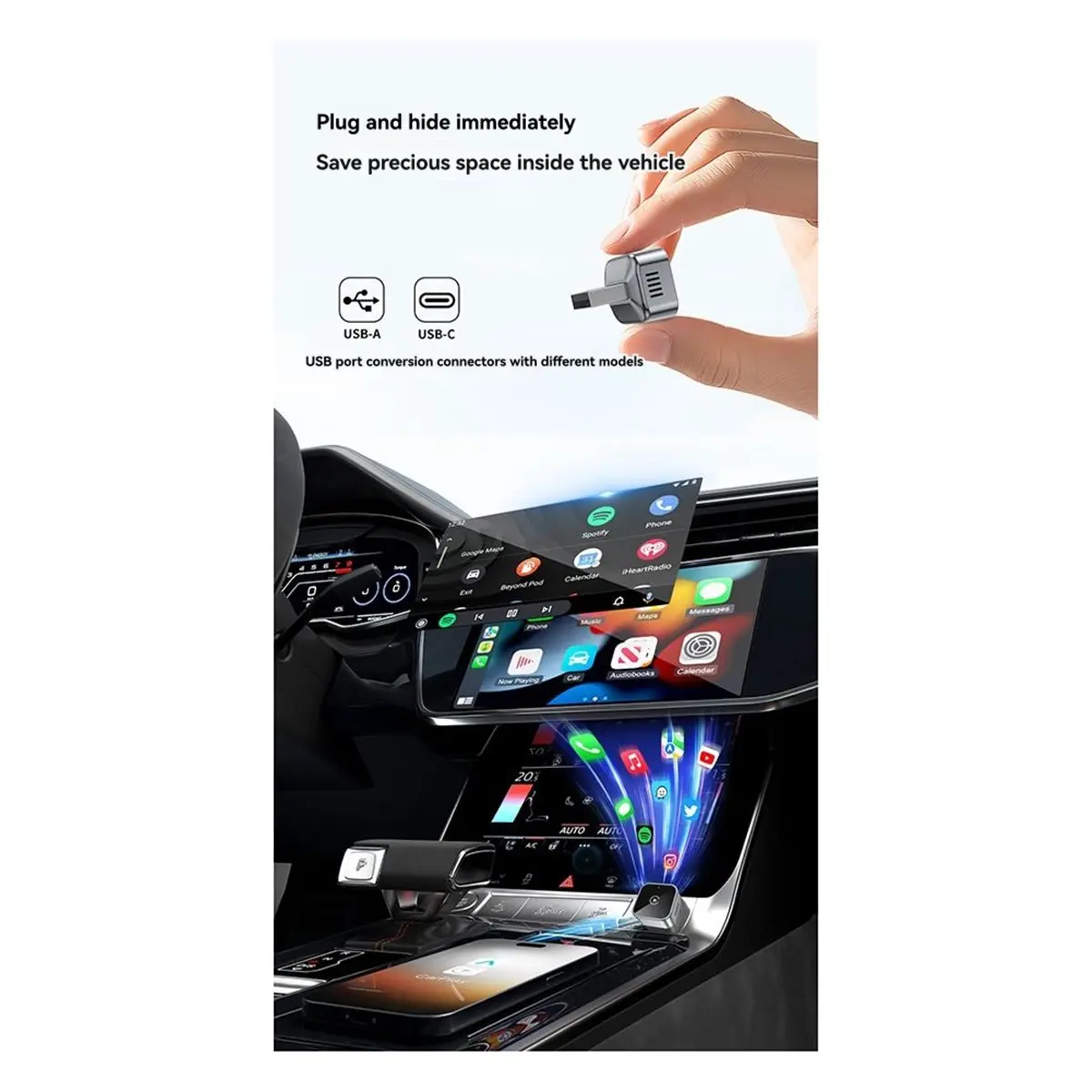 

*A96ZZ 2 в 1 беспроводной автомобильный адаптер Carplay Android AUTO Wi-Fi и Bluetooth Smart AI Box проводной CarPlay к беспроводному Carplay черный