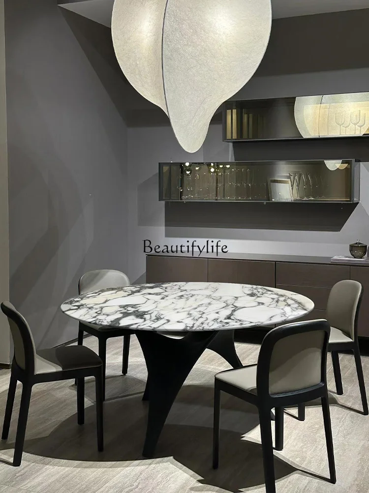 

French white natural luxury stone dining table Italian minimalist round table