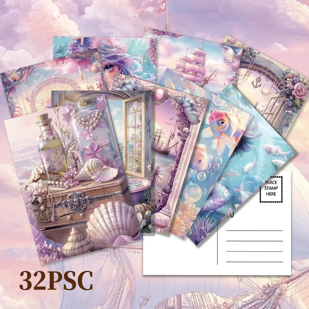 

32pcs, Fantasy Purple Marine Life Postcards, Birthday/Anniversary Gifts, Collectibles, Suitable for Gift Giving, Can be Mailed.