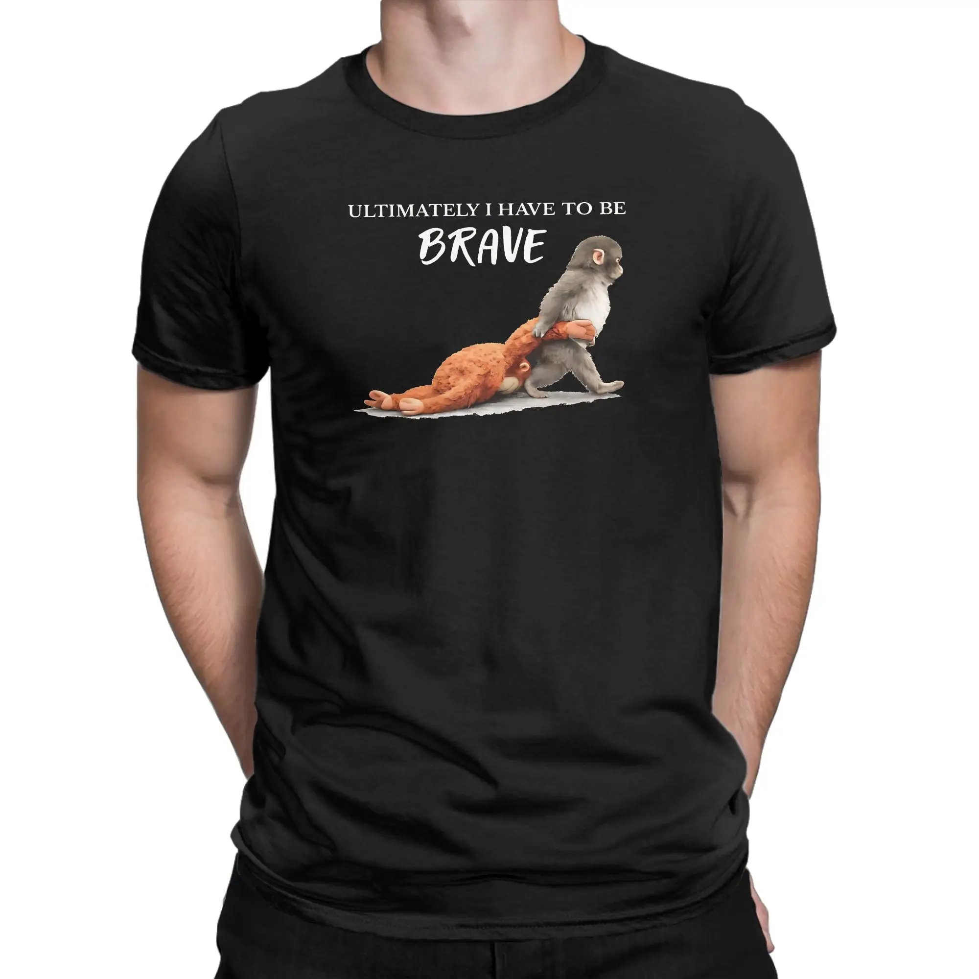 Punch Baby Monkey T Shirt for Men Pure Cotton Funny T-Shirts Crewneck Emotional Tees Short Sleeve Clothing 6XL