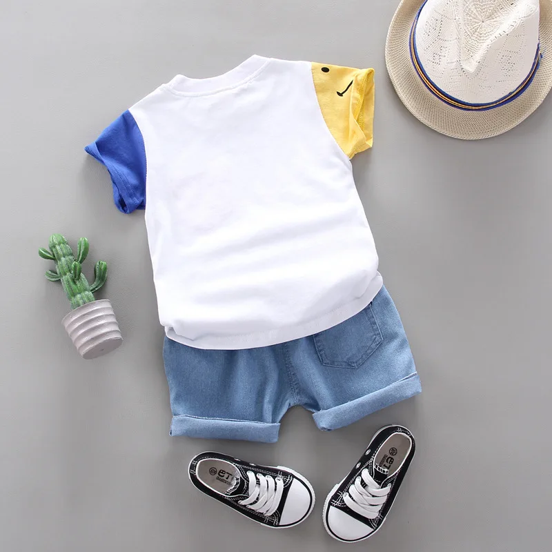 Korean Version Baby  Short-Sleeved Clothing Suits Summer Cotton Children\'s T-Shirt + Denim Shorts Sets Handsome