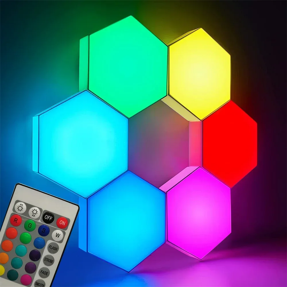 RGB LED Hexagon Wall Lamp Quantum Light Touch Sensor Night Light DIY LED Honeycomb Lamp Bar Party Decoration Atmosphere Light