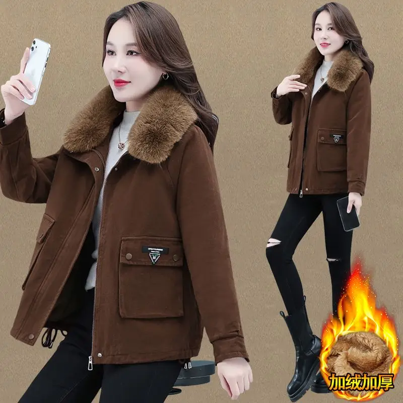 

Add Velvet Thicke Pie To Overcome Women Overcoat 2023 Winter Warm Jacket Female Outwear Fashio Loose Short Cotton Coat Jacket