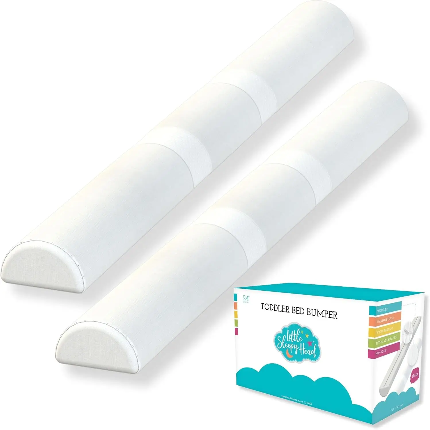 Soft Toddler Bed Bumper with Stay-Put Cover, Foam Safety Rail for Home or RV Use (2-Pack)