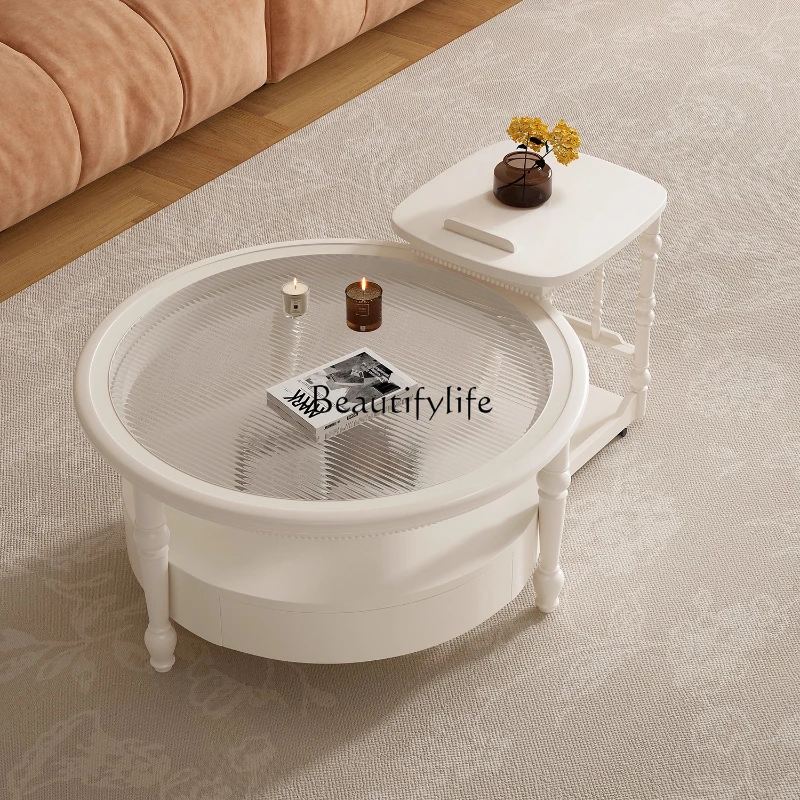 

Cream wind oval solid wood coffee table side table light luxury living room household small apartment