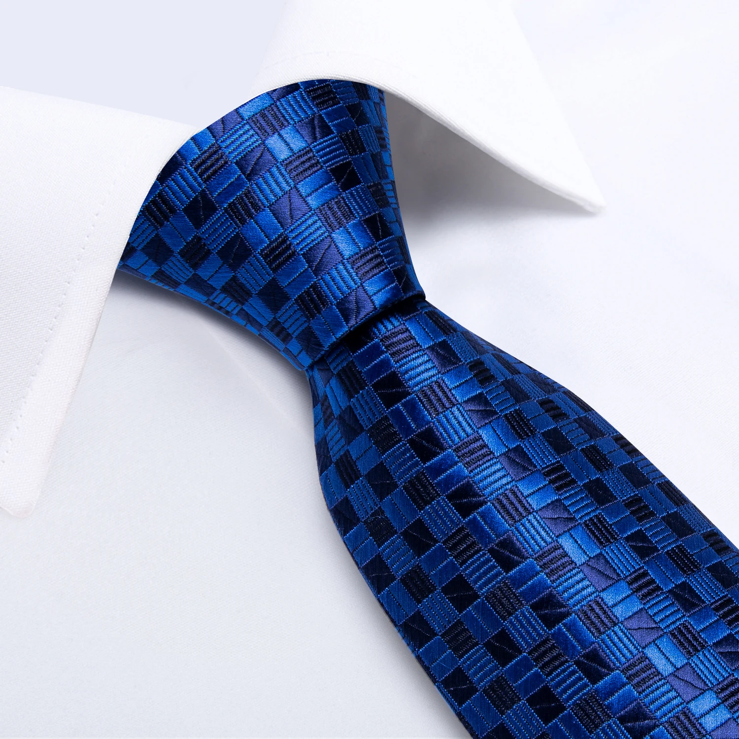 Blue Plaid Men Tie Handkerchief Cufflinks Set Jacquard Necktie for Man Male Wedding Business Ties Formal Dad Husband Gift