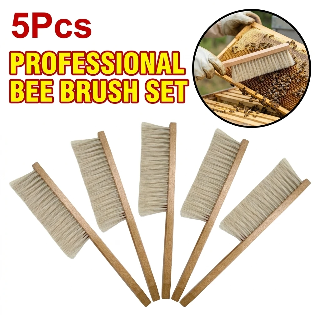 1/3/5Pcs Wood Honey Brush Beekeep Tools Wasp Bee Sweep Two Rows of Horse Tail Hair Bee Brush Beekeeping Equipment