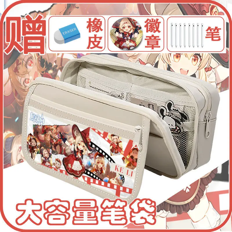 Genshin Impact Pencil Case Large Capacity Wanderer Scaramouche Klee Venti Merchandise Elementary And Middle School Students Ani