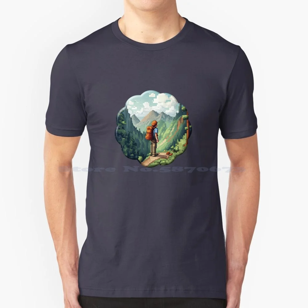 Pixelated Peaks : Epic Hike T Shirt 100% Cotton Tee Hike Pixel Art Adventure Mountains Nature Outdoors Travel Scenic Landscape