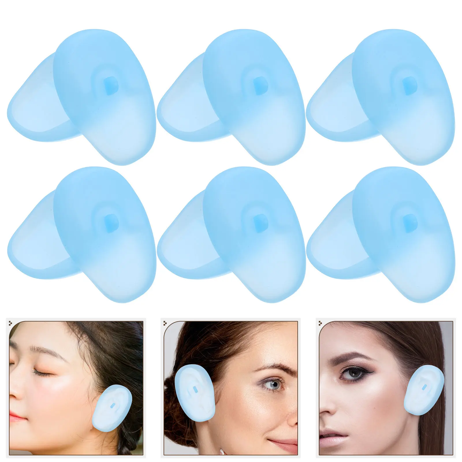 6 Pairs Hair Coloring Dye Earmuffs Cap Prtotection Bathing Cover Caps Shield Sky-blue