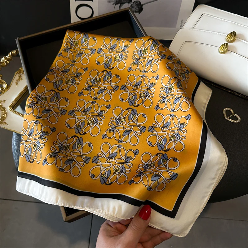 Luxury Silk Feeling Square Scarf Women 2024 Print Satin Neckerchief Spring Hair Band Foulard Bandana Echarpe Tie Shawl Wraps