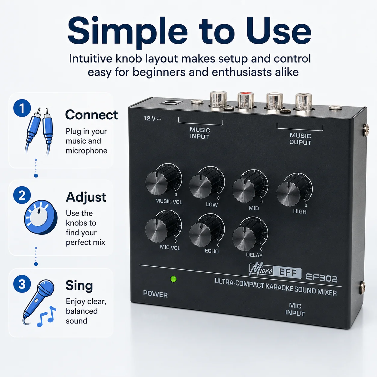 ミニカラオケオーディオミキサーEF302 7ノブ調整 エコー - Audio Music Mixer のレビューと価格