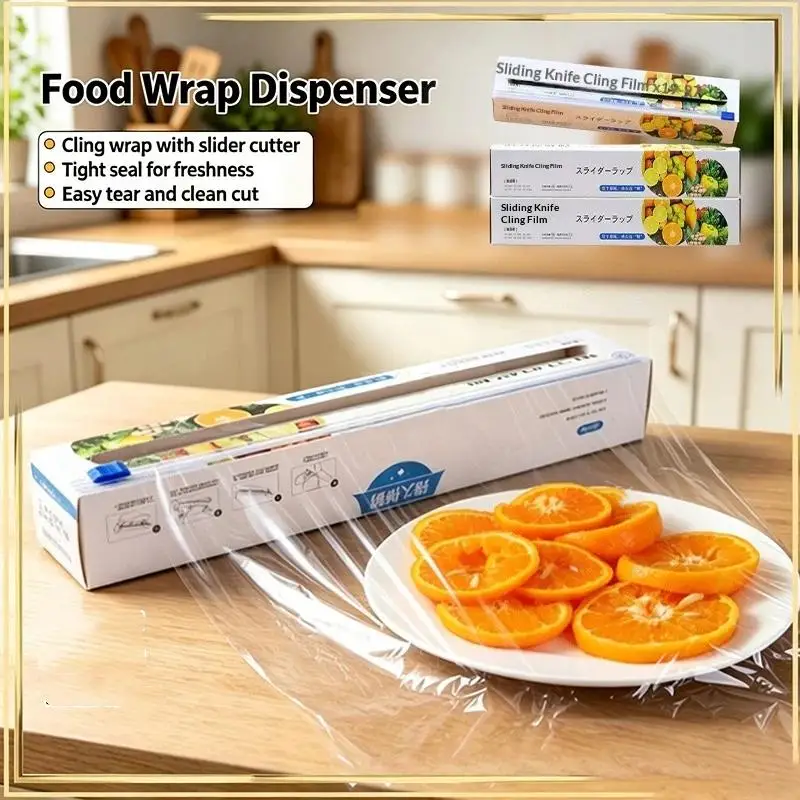 Plastic Food Wrap Made From PE Material Comes In A Roll With A Built-In Cutter Making Food Wrapping Easier