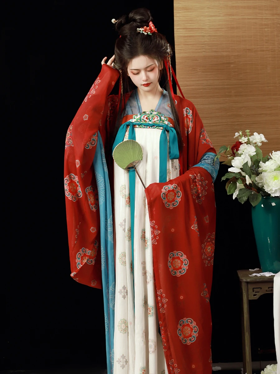 

an Chi Chang Le Tang Dynas Huu Red Big Sve Chest Length Hanfu Women's Spring Autumn Seasonal Polyester Fiber