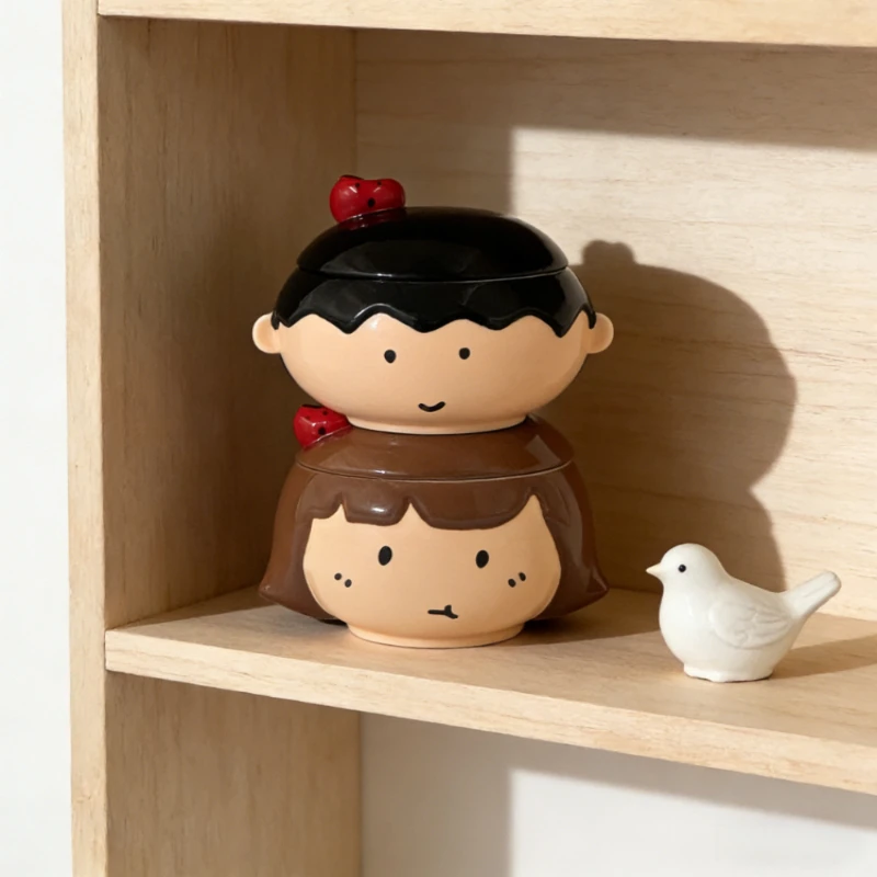 

New Cute Boy Girl Ceramic Mug with Lid Creative Couple Matching Cups Exquisite Home Drinking Water Cup for Daily Use and Gifting