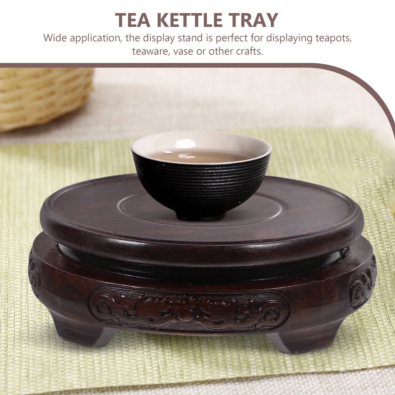 

1pc Solid Wood Teapot Stand Round Base Drainage Tray Craft Display Tea Kettle Tray Statue Base Wooden Household Decor