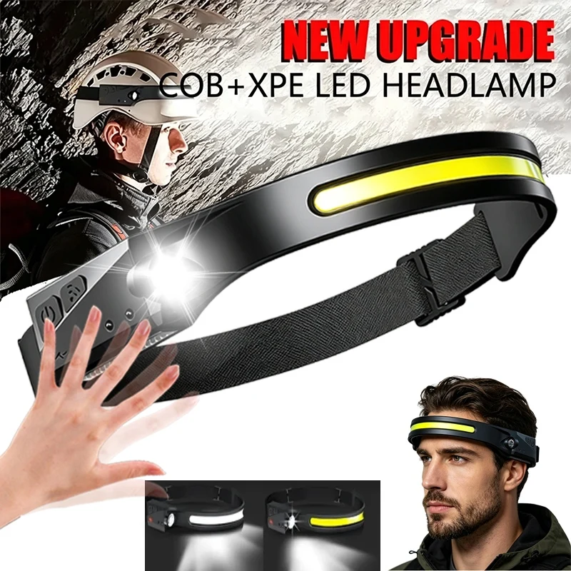 LED Sensor Headlamp Built-in Battery USB Rechargeable Head Flashlight Headlight Head Torch Camping Fishing Search Light