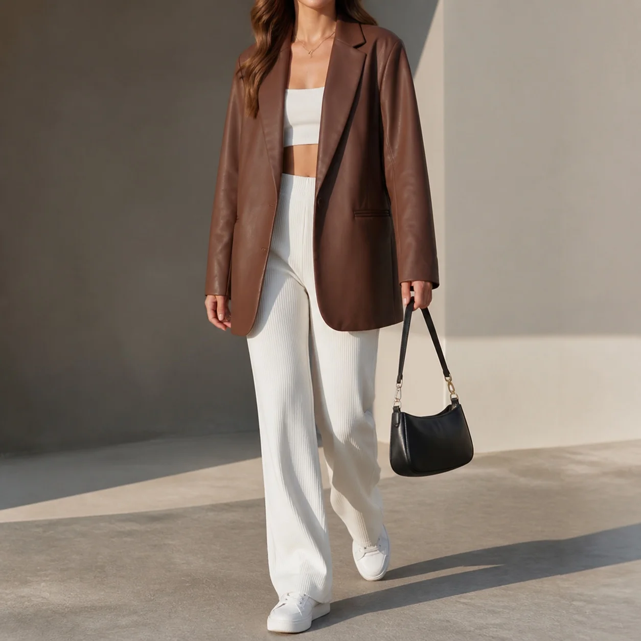 Casual Pockets Coat Loose Fit Commuter with Notched Lapel Regular Sleeve Patchwork Single Breasted Multi Button for Women