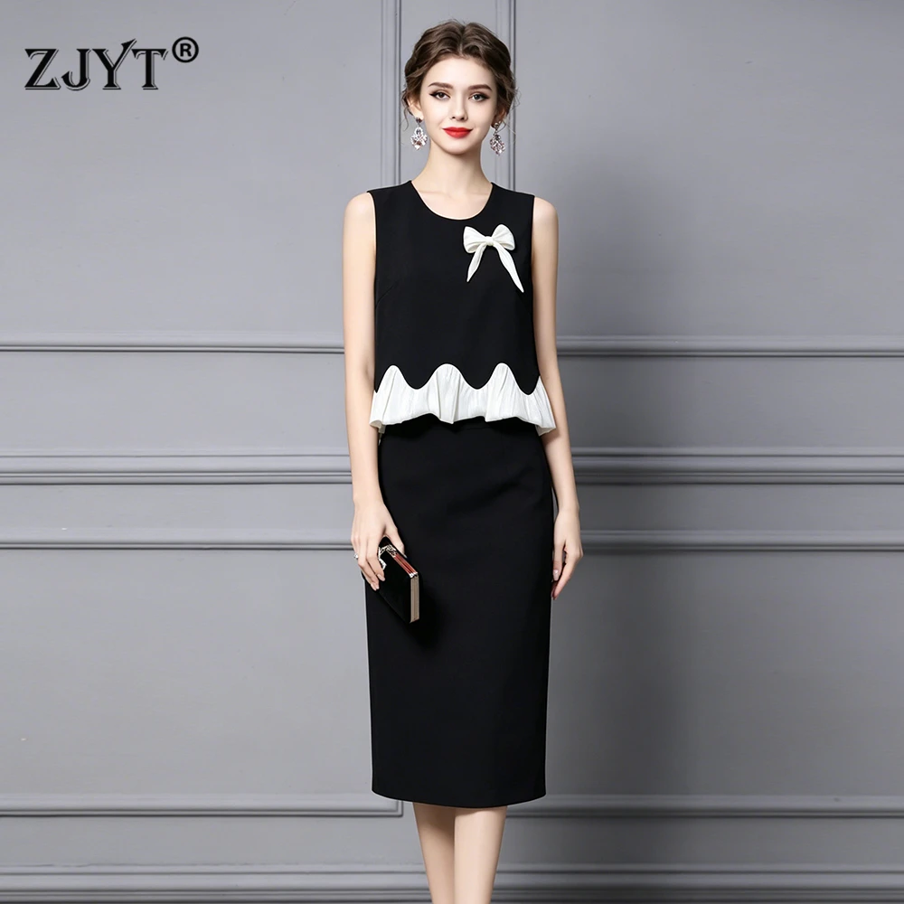 

ZJYT Summer Sleeveless Dress Sets 2Piece Women Tank Top and Skirt Suit Party Office Lady White Black Outfit 2026 Fashion