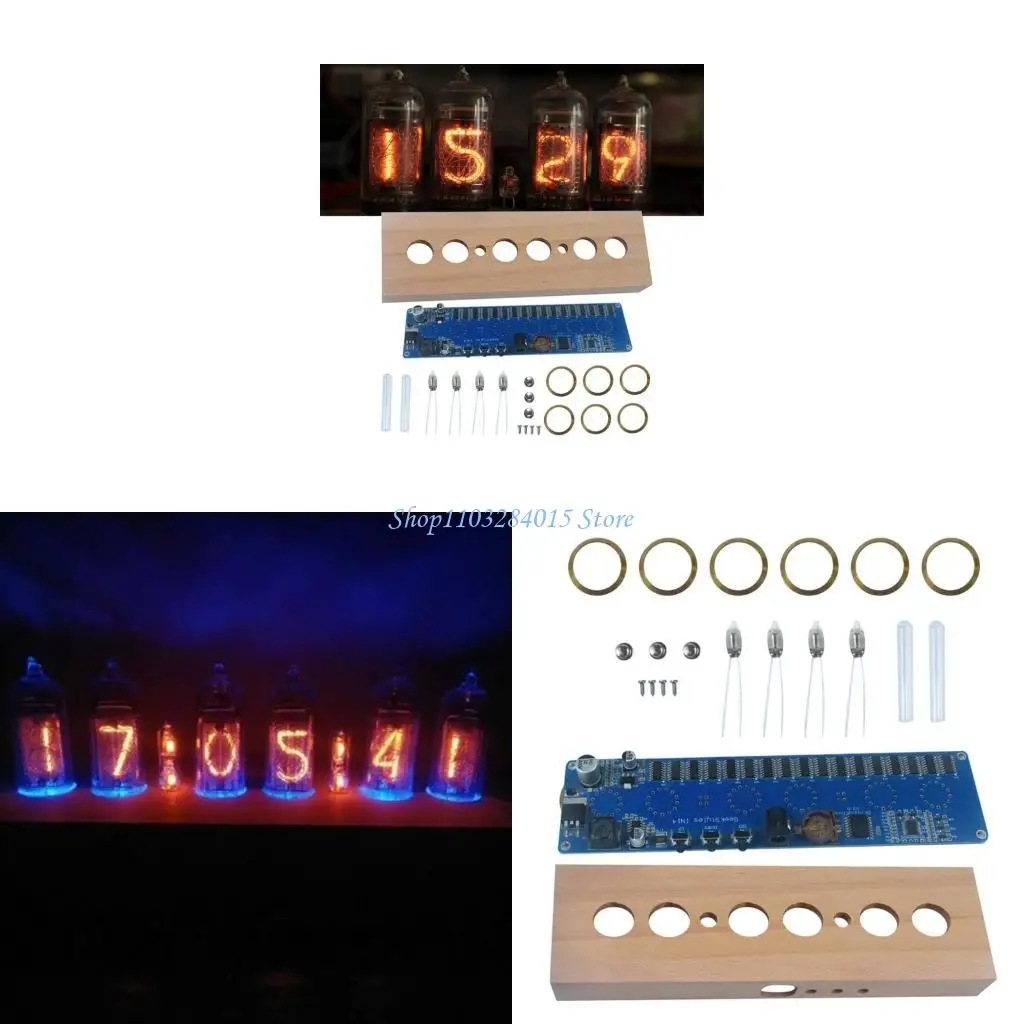 

R6FF Low Power Consumption Retro IN14 Glow Tube Clock Beech Shell for Experiments with Multiple Color Display Modes